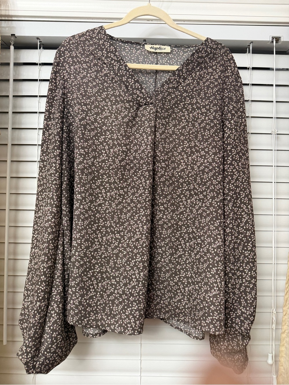 Haptics Taupe Floral Long-Sleeve Blouse